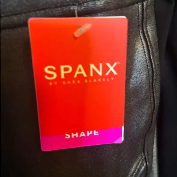 SPANX Black High-Waist Faux Leather Moto Leggings - Picture 3 of 4